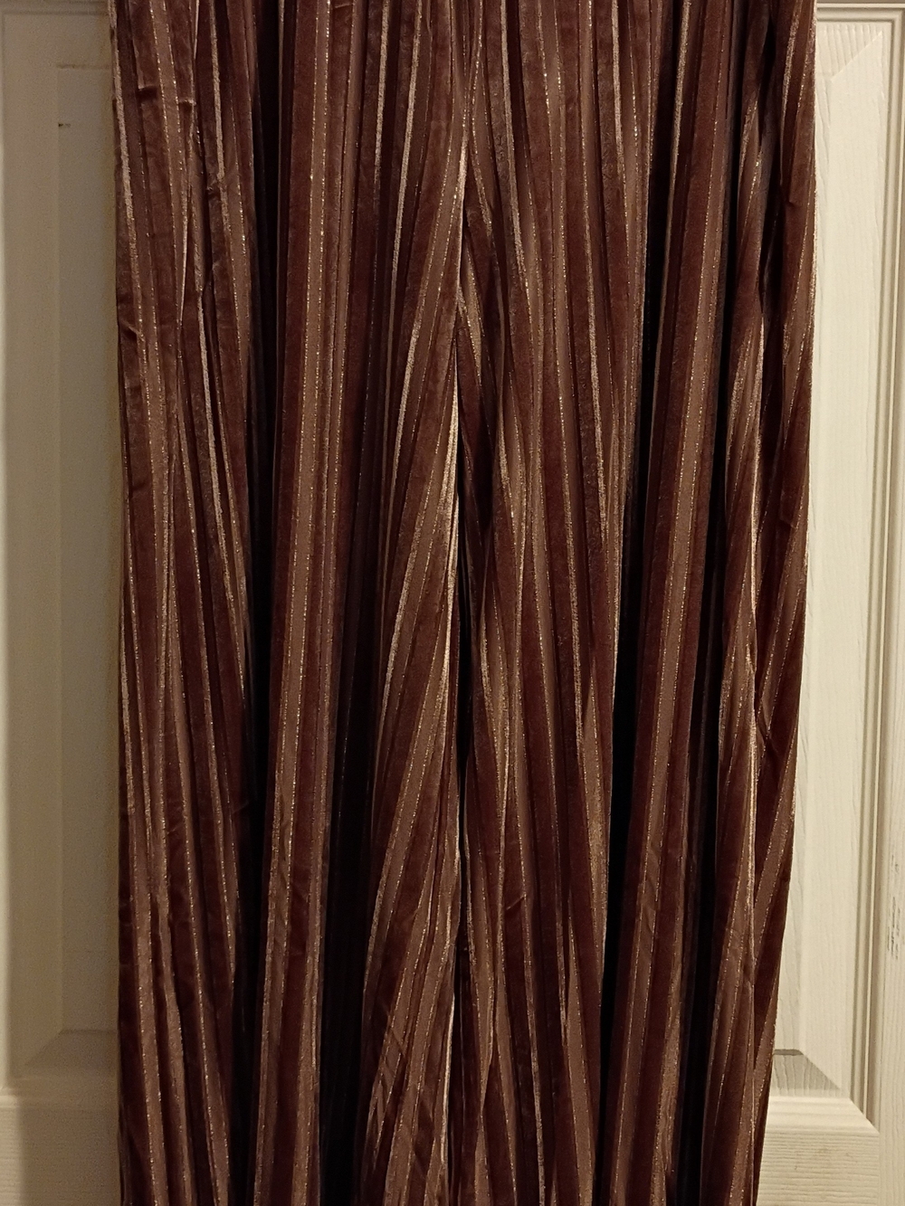 Umgee Brown Velvet Wide Leg Pants with Metallic Stripes
